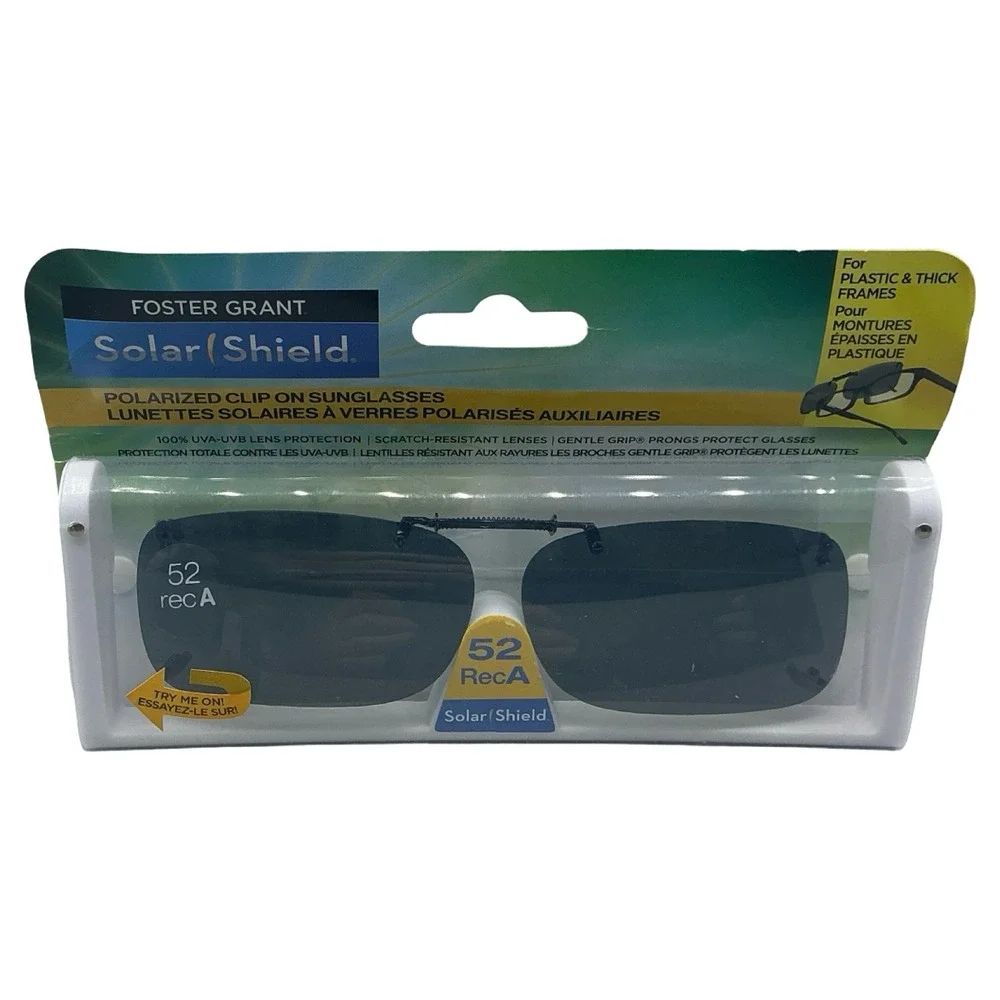 Foster Grant Solar Shield Polarized Clip On Sunglasses 52 RecA Gray New